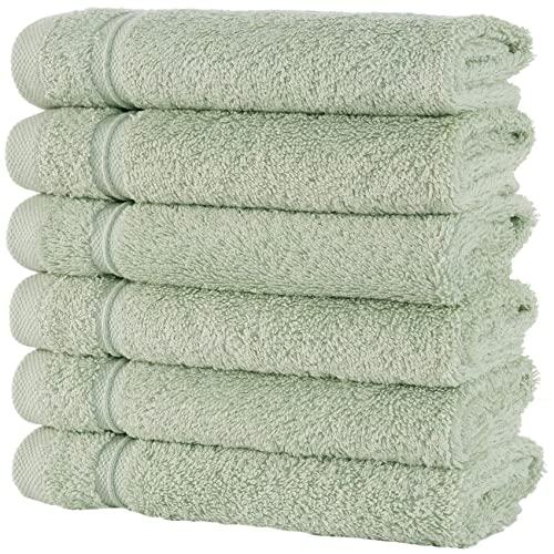 Qute Home 6-Piece Washcloths Towels Set, 100% Turkish Cotton Premium Quality Towels for Bathroom, Quick Dry Soft and Absorbent Turkish Towel Perfect for Daily Use, Set Includes 6 Wash Cloths (Green)