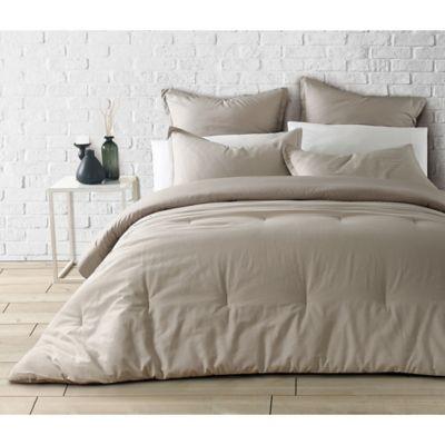 Garment Washed 3-Piece Linen Reversible Full/Queen Comforter Set in Stone