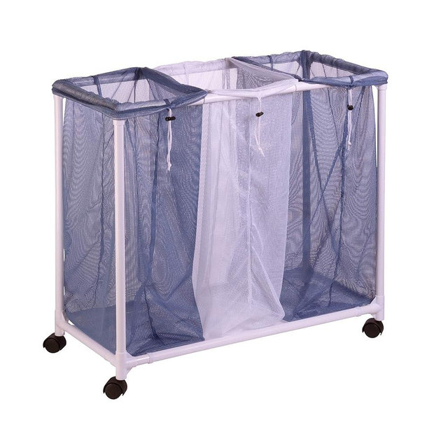 Honey-Can-Do HMP-01629 3 bag mesh laundry sorter, 30.5" x 15.3" x 30" , Blue/White