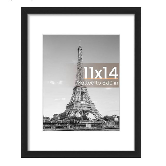 upsimples 11x14 Picture Frame, Display Pictures 8x10 with Mat or 11x14 Without Mat, Wall Hanging Photo Frame, Black, 1 Pack