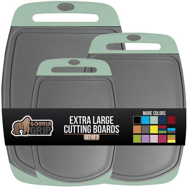 Gorilla Grip Oversized Cutting Board, 3 Piece, Easy Grip Handle, Juice Grooves, Non-Slip, Extra Large Thick Chopping Boards, Dishwasher Safe, Non Porous, Kitchen, Professional, Set of 3, Mint Gray