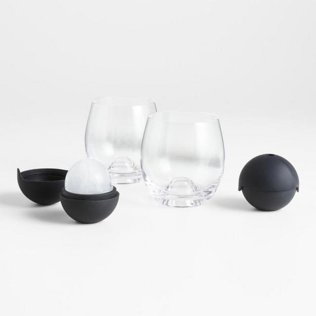 Double Old-Fashioned Glasses and Ice Mold Set