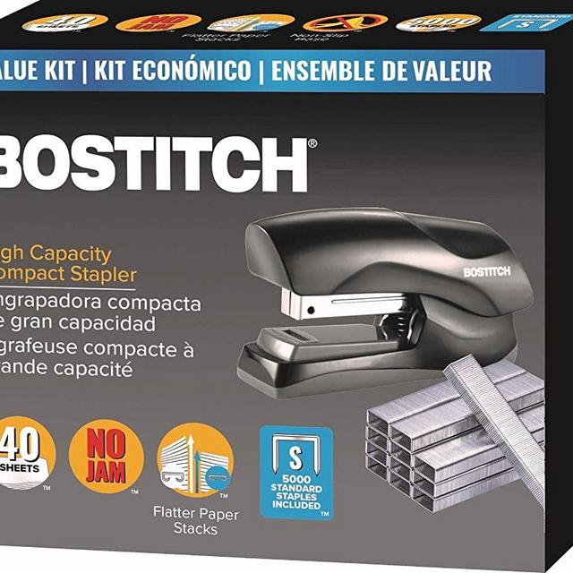 Bostitch Stapler with Staples Value Pack Set, Heavy Duty Stand Up Stapler, Black, 40 Sheet Capacity with 5000 Staples, Small Stapler Size, Fits Into The Palm of Your Hand (B175-BLK -VP)