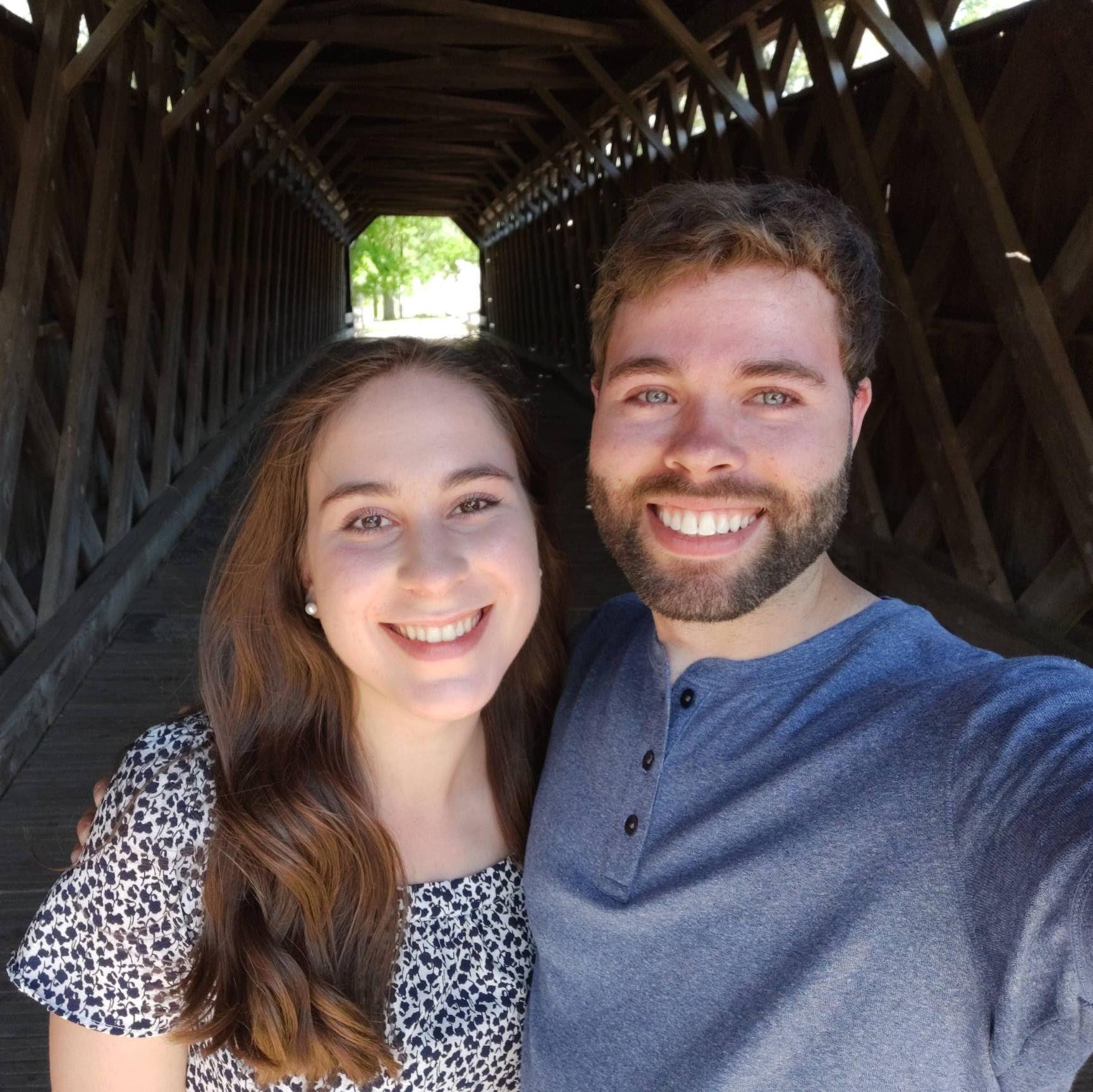 One of our first photos together at the covered bridge in Cedarburg!