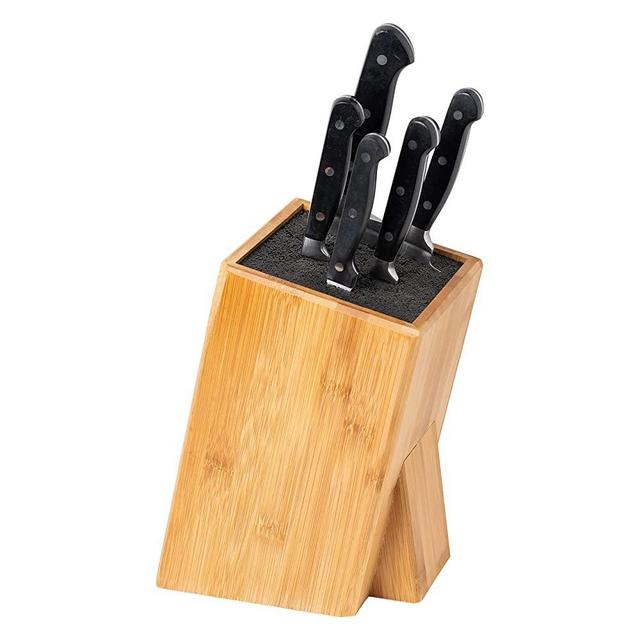 Bamboo Knife Block for Kitchen Storage w/ Removable Bristles - Convenient & Secure Knife Stand for Holding Small & Large Knives and other Utensils on Countertop