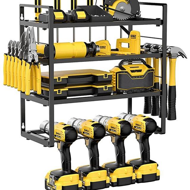 Power Tool Organizer Wall Mount, 4 Layers Power Tool Storage Rack, Amoowis Drill Holder Storage, Cordless Tool Organizer, Garage Organization and Storage, Floating Tool Shelf for Pegboard Screwdriver