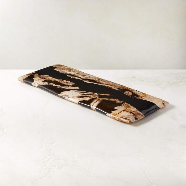 Ring Rectangular Petrified Wood and Resin Serving Platter