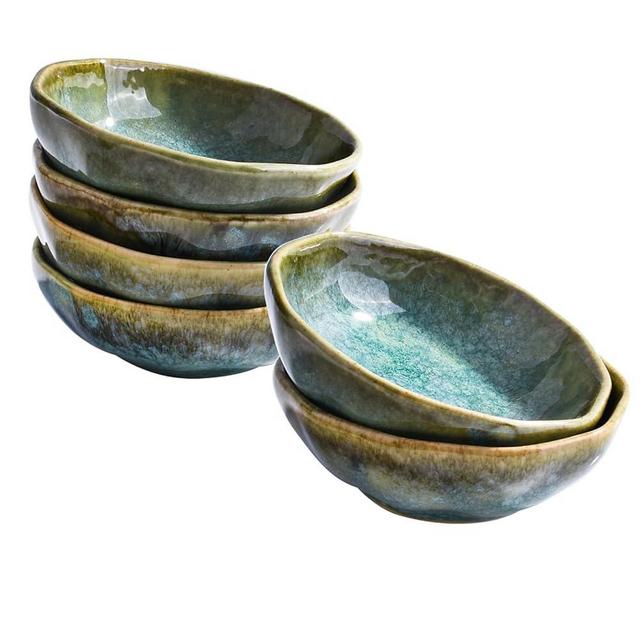 BOSILI Ceramic Dipping Bowls Set of 6 Soy Sauce Dishes for Sushi, Snack Condiments, Green