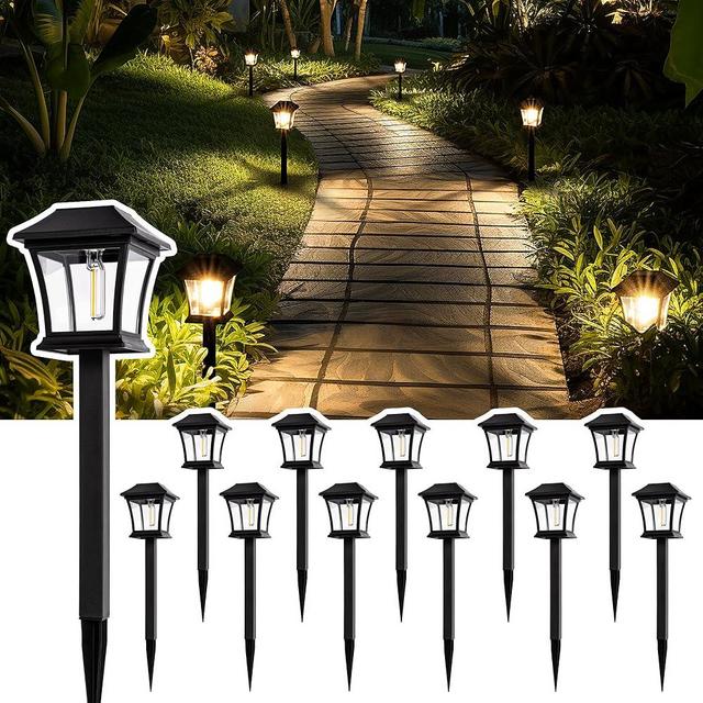 GIGALUMI Solar Pathway Lights 12 Pack Solar Lights, Waterproof Outdoor Path Light Warm White for Garden Yard Patio Lawn Porch Walkway Backyard Sidewalk