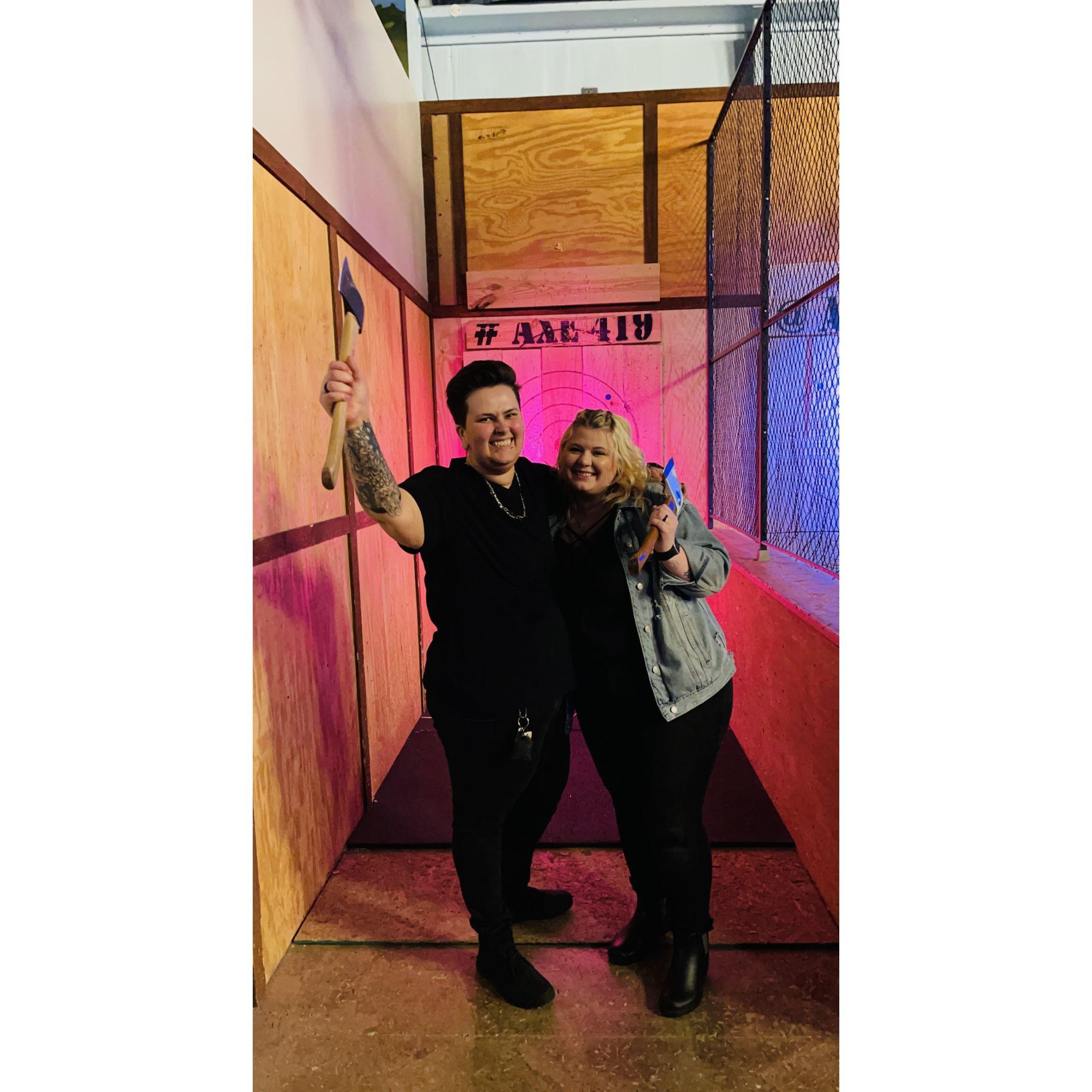 Bray took Jess axe throwing for the first time. Needless to say, Jess enjoyed it.