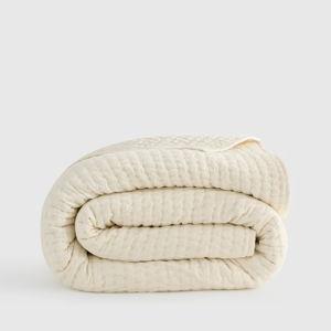 European Linen Cotton Stitch Quilt in Ivory (Size: Queen)