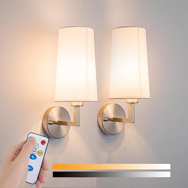 Modern Battery Operated Wall Sconces Set Of Two, Battery Operated Wall Light with Remote Control, Indoor Wireless Wall sconce Dimmable Battery Wall Lamp Light For Bedroom Living Room, Bulb Included (