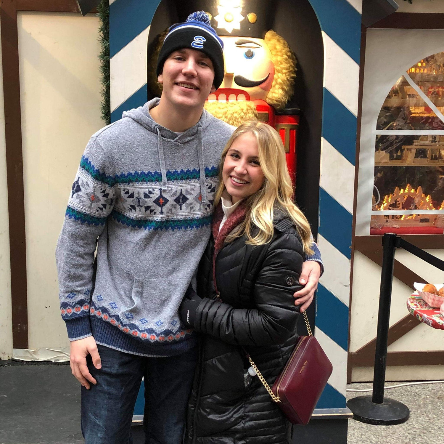 Jack and P went to meet Jack's grandpa downtown at the Christmas Market three months into dating!