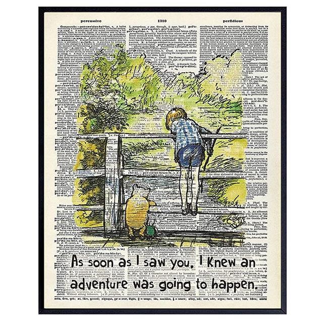 Winnie the Pooh Quote Upcycled Dictionary Art - A. A. Milne Vintage Wall Art Print, Poster - Home Decor Room Decorations for Nursery or Kids Room - Gift for Girls, Boys, Moms, Baby Shower