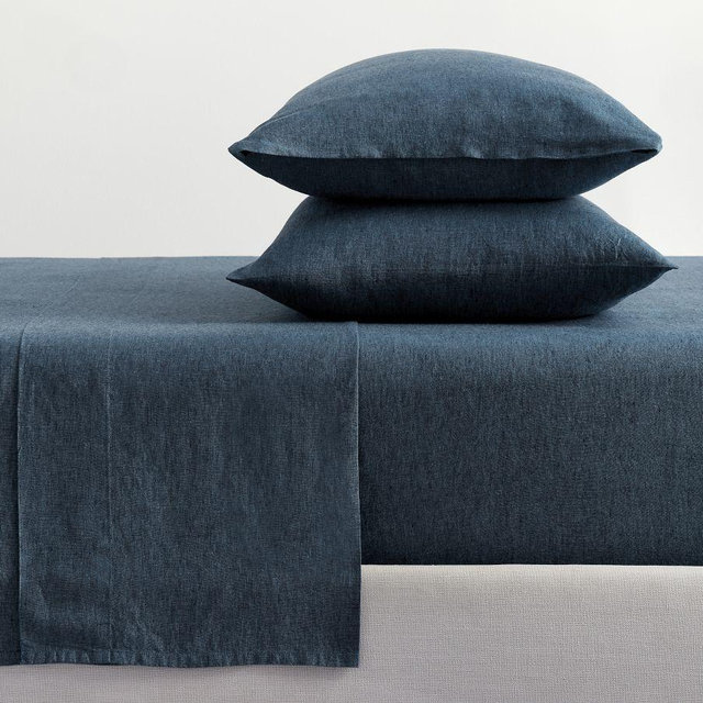 Classic Belgian Flax Linen Sheet Set, Denim, Queen