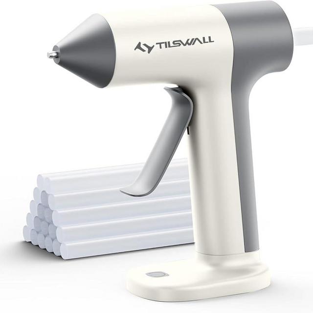 Tilswall 4V Cordless Hot Glue Gun, Rapid 30s Preheat with 20 Premium Glue Sticks (20x140mm), 2000mAh Type-C Rechargeable, Ideal for DIY Crafts, Home Repairs, and Gift Making - White
