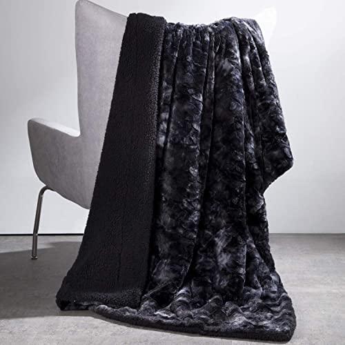 Bedsure Faux Fur Reversible Tie-dye Sherpa Throw Blanket - Super Soft Fuzzy Fluffy Plush Throws, Fleece Blanket for Bed Sofa Couch Chair Fall Winter Spring Living Room(50x60 inches, Black)