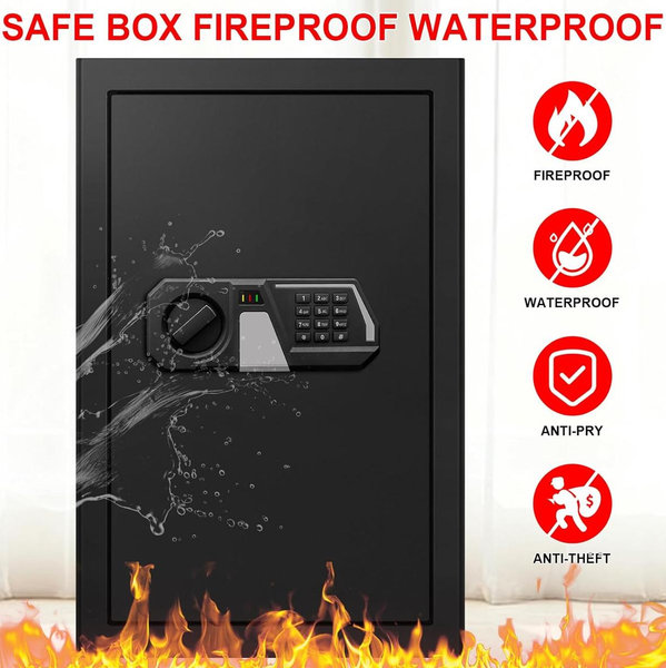 5.2 Cuft Large Safes for Home Use Water and Fireproof, Digital Security Fire Safe Box with Programmable Keypad, Spare Keys & Removable Shelf, Anti-Theft Document Safe for Money, Medicine and Valuables