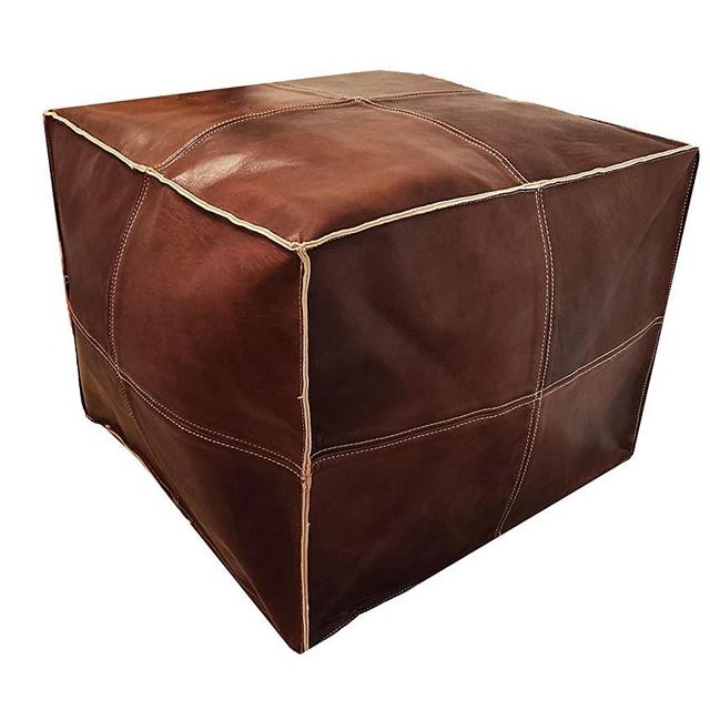 Moroccan Pouf - Genuine Goatskin Leather - Bohemian Living Room Decor - Hassock & Ottoman Footstool - Square & Large Ottoman Pouf - Unstuffed - (Dark Brown)
