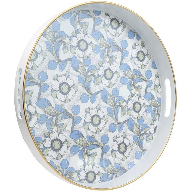 Leemxiiny Round Serving Tray with Handles, Coffee Table Tray for Ottoman, Organizer Vanity Tray for Living Room, Outdoor Tray for Patio Entertaining, Serving Breakfast Kitchen Platter LEE33BLH