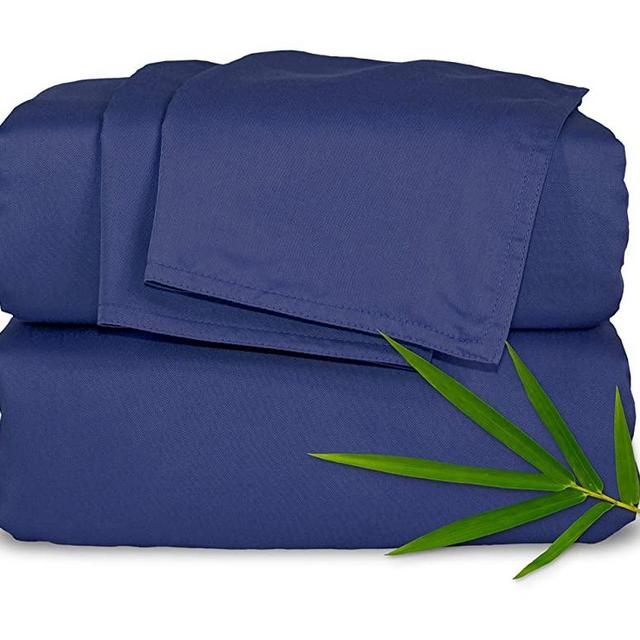 Pure Bamboo Sheets - Queen Size Bed Sheets 4pc Set - 100% Organic Bamboo - Incredibly Soft - Fits Up to 16" Mattress - 1 Fitted Sheet, 1 Flat Sheet, 2 Pillowcases (Queen, Cobalt Blue)