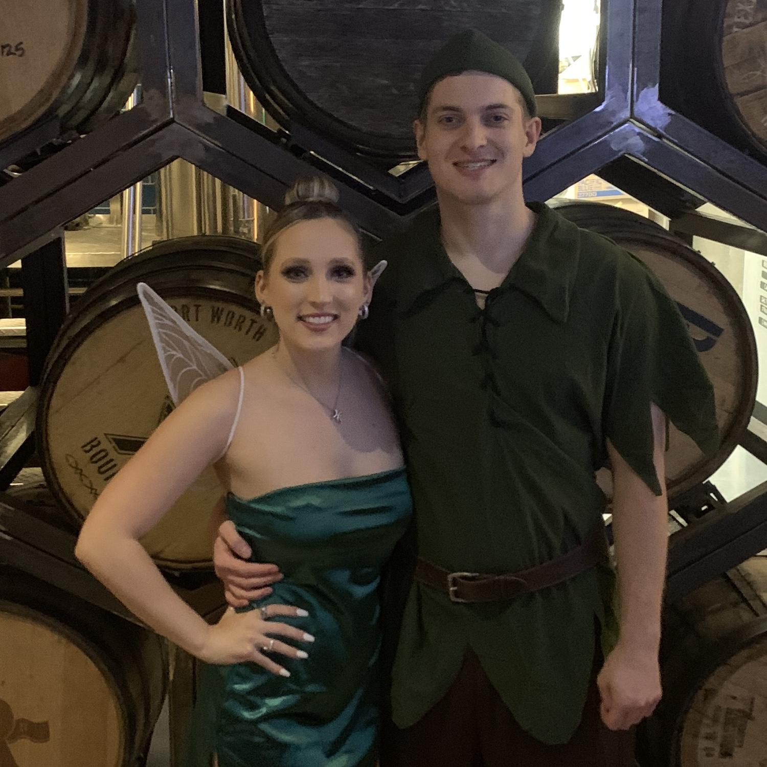 Our first Halloween together as Tinkerbell and Peter Pan.