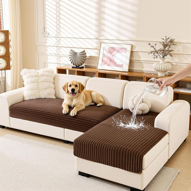 MEETSKY Sectional Couch Covers, 100% Waterproof Couch Covers for Dogs, 2 Pieces Non Slip Sofa Cover for 3 Cushion Couch, Washable Couch Cover for L Shape, Brown, XX-Large, 35"x70.9"+35"x70.9"