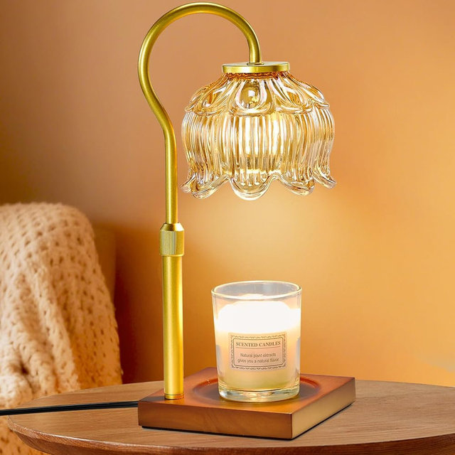 Shevvi Candle Warmer Lamp with Timer, Dimmable Candle Warmer for Jar Candles, Gifts for Women Mom, Height Adjustable Wax Melt Warmer, House Warming Birthday Gift, New Home Decor, Walnut Gold