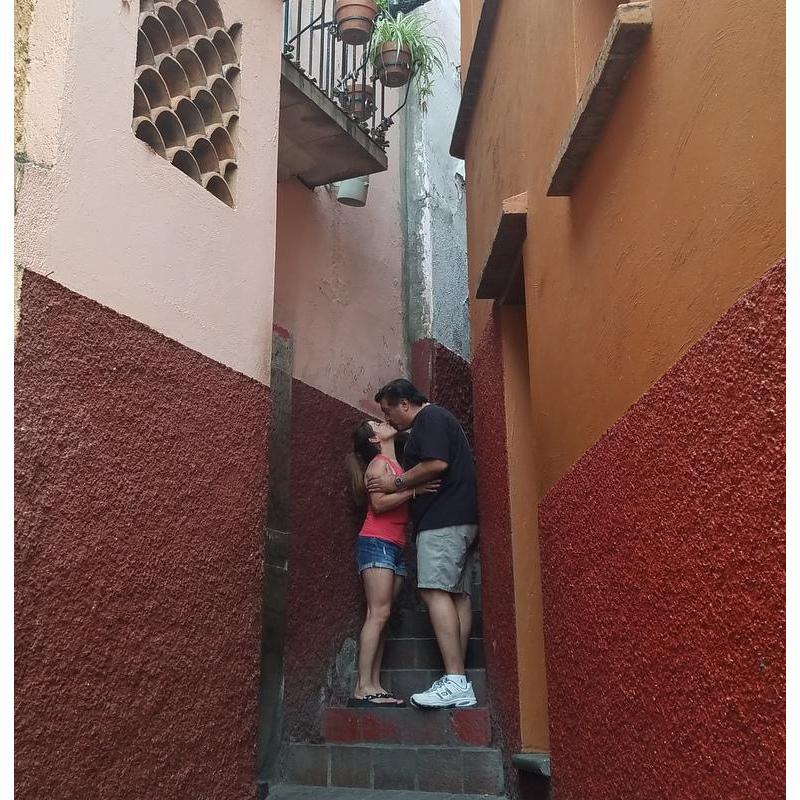 Wow finally a kiss.  This very rare event happened in a beautiful Mediterranean type town in Guanajuato, Guanajuato Mexico at the romantic balconies of El Callejon del Beso.  There is a legend about..
