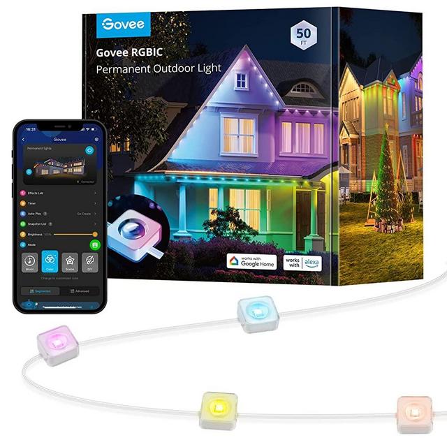 Govee Permanent Outdoor Lights, Smart RGBIC Outdoor Lights with 72 Scene Modes, 50ft with 36 LED Eaves Lights IP67 Waterproof for Party, Game Day, Daily Lighting, Work with Alexa, Google Assistant