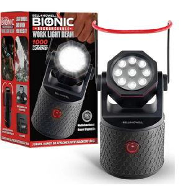 Bell + Howell Rechargeable Work Light, 2 in 1 LED Flashlight, Battery Operated Lights With Magnetic Base, 360° Rotating 1000L, Portable W/ Hanging Hook & Stand