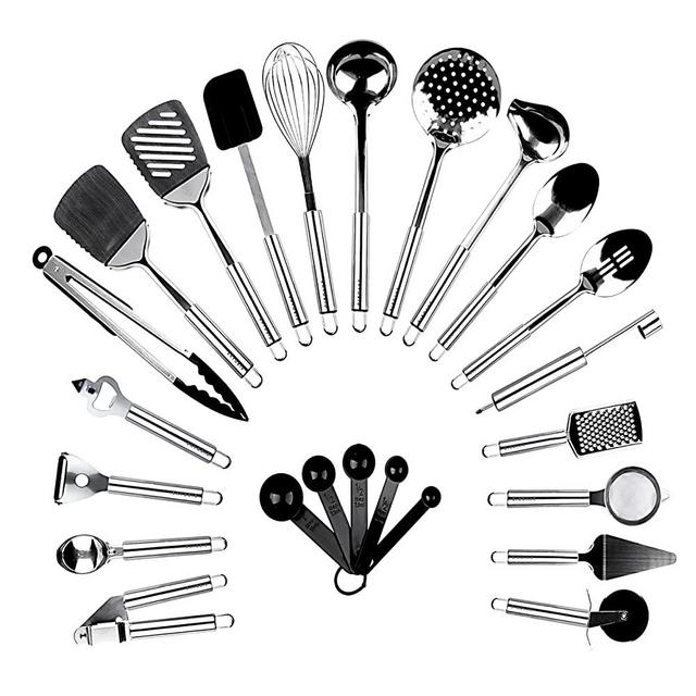 BAYOBID Stainless Steel Kitchen Utensil Set | 24 Pieces Cooking Gadgets Tool | Perfect Kichen Nonstick Utensels Sets | Complete Home Essentials