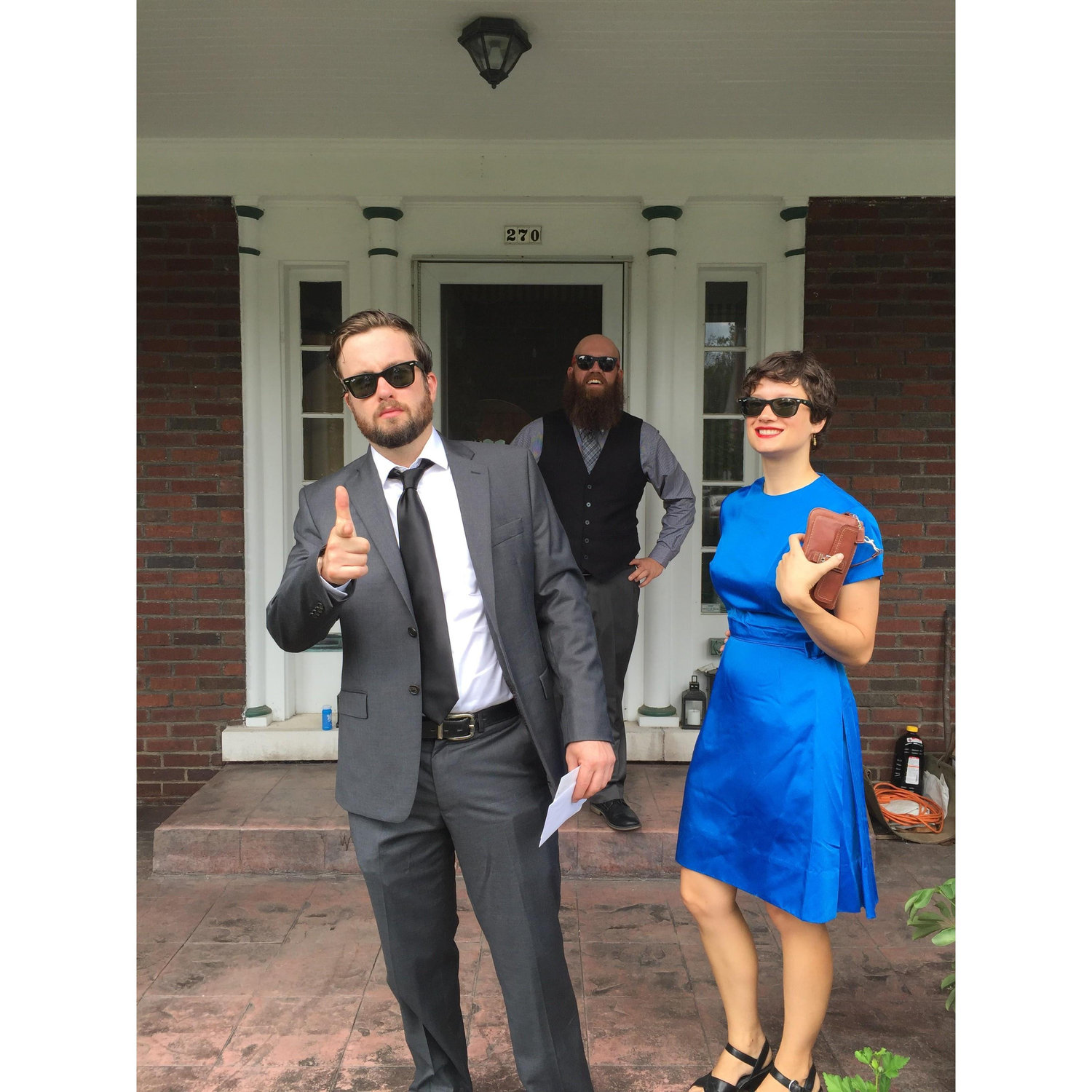 No photo gallery of us would be complete without a photo of Brian Rick, former roommate and great pal. Here we all are heading to a wedding together.