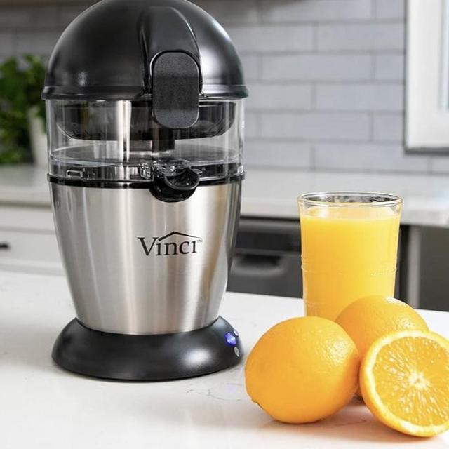 Vinci Hands Free Electric Citrus Juicer, 1-Button Juicer Machine, Orange Lime Grapefruit Lemon Squeezer, Easy to Clean Orange Juicer Squeezer, Black/Stainless Steel