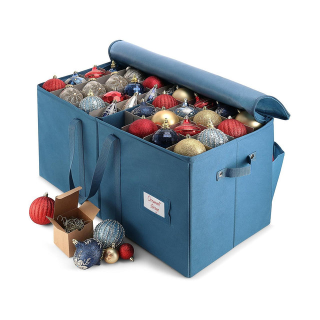 Large Christmas Ornament Storage Box with Adjustable Dividers - Holds 128 Ornaments or Decorations