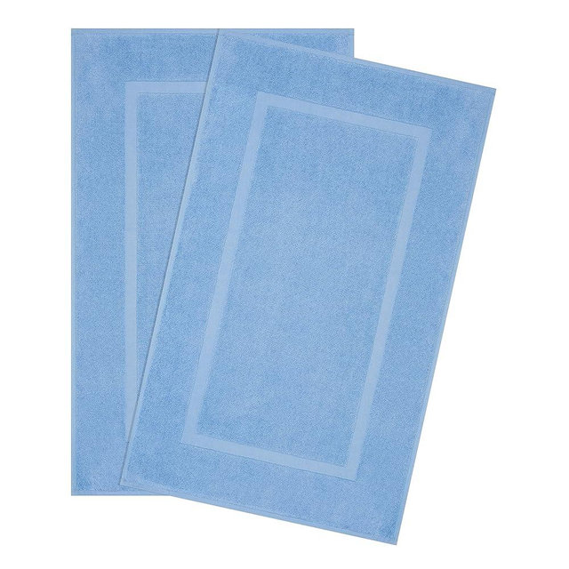 Cotton Paradise 100% Cotton Bath Mats for Bathroom Floor Set of 2 Pack, 20x34 Soft Absorbent Washable Quick Dry Tub Bathmat, Sky Blue Towel Bath Mat