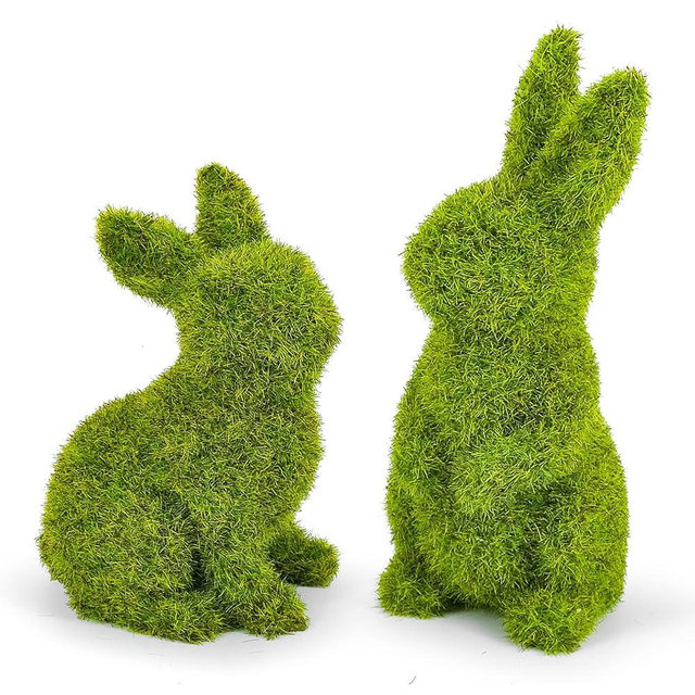 MicoSim Easter Bunny Decorations,Resin Moss Bunny Figurine,Garden Artificial Moss Rabbit Easter Décor Easter Party Favors Gifts(Small-2pcs)