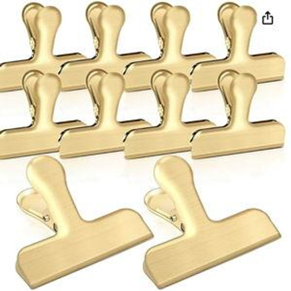 Bag Clips, 10 Pack Stainless Steel Chip Clips for Food, Food Clips Heavy Duty Clamp Clips Kitchen Clips Snack Clips for Office Kitchen Home, Gold