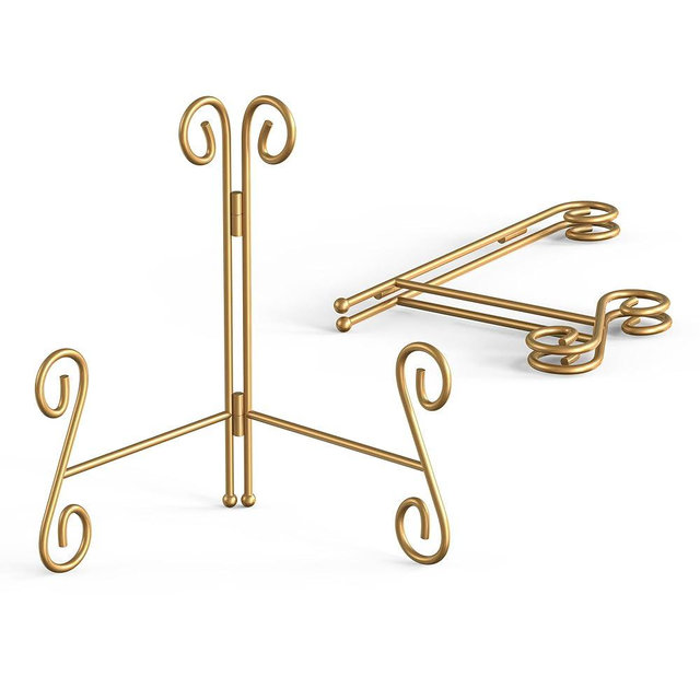 HEMYLU Gold Plate Stand, 6 Inch Decorative Holder for Displaying Platters, Heavy-Duty Metal Easel Stand for Picture, Photo Frame, Books and Round Objects, 2-Packs