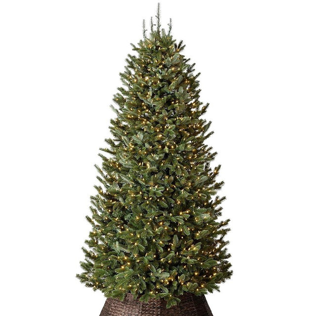Balsam Hill BH Fraser Fir Narrow - Realistic Slim Christmas Tree with True Needle Foliage, Easy Plug Technology & Space-Saving Design, LED Clear, 6.5ft