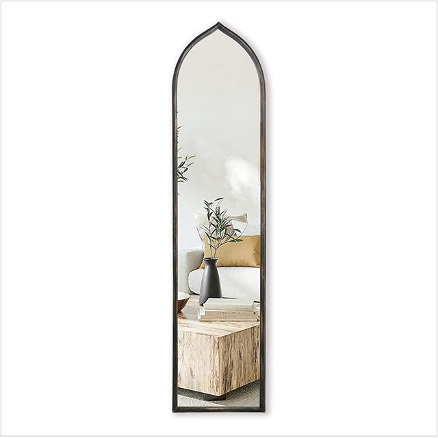 VELLQUE Long Gold Arched Mirror, Decorative Hanging Tall Mirror ,Long Skinny Mirror,Narrow Long Hallway Bathroom Mirror,12"x50"