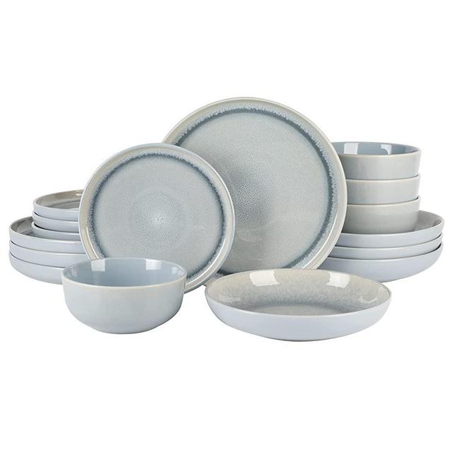 Gibson Elite Juno Moon 16 Piece Double Bowl Reactive Blue Dinnerware Set