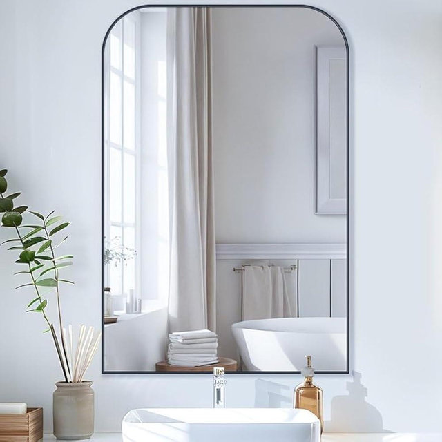 Bathroom Mirror, Wall Mirrors, Black Metal Framed Wall-Mounted Mirrors, Bathroom Vanity Mirror for Over Sink, Living Room, Bedroom, Entryway, 24x36 Inch