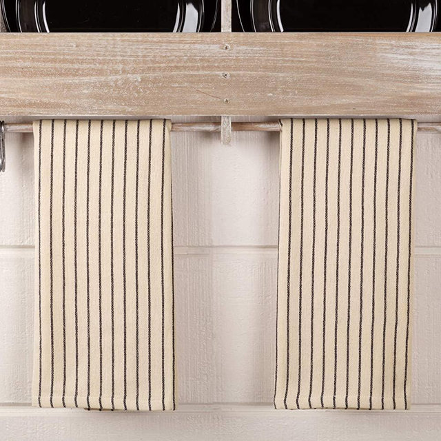 Piper Classics Katie's Vintage Stripe Dish Towel, Set of 2, Urban Rustic Famhouse Kitchen Décor, Tea Towel, Natural Cream w/Black Stripe