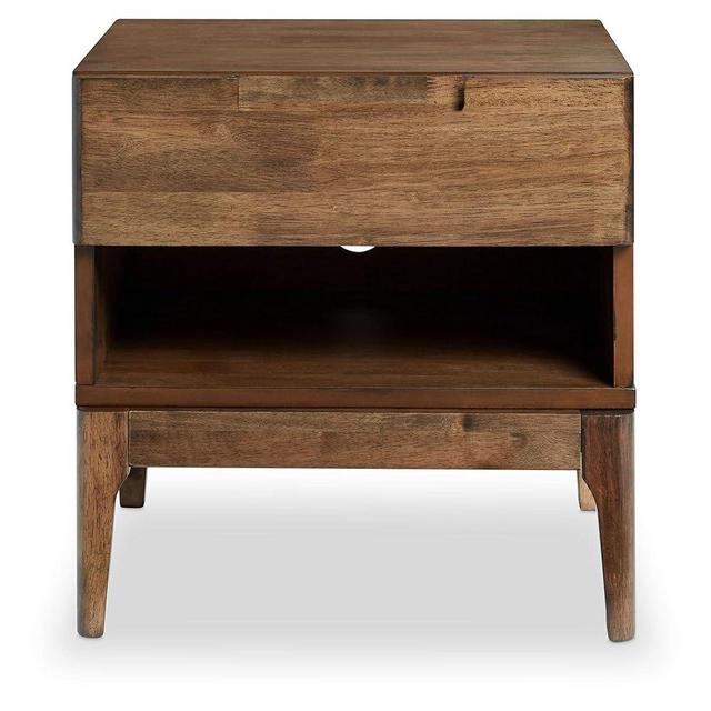 Target Marketing Systems Lorraine Mid Century Modern 1-Drawer Bedroom Nightstand with Open Storage Shelf, 19.7", Persian Walnut