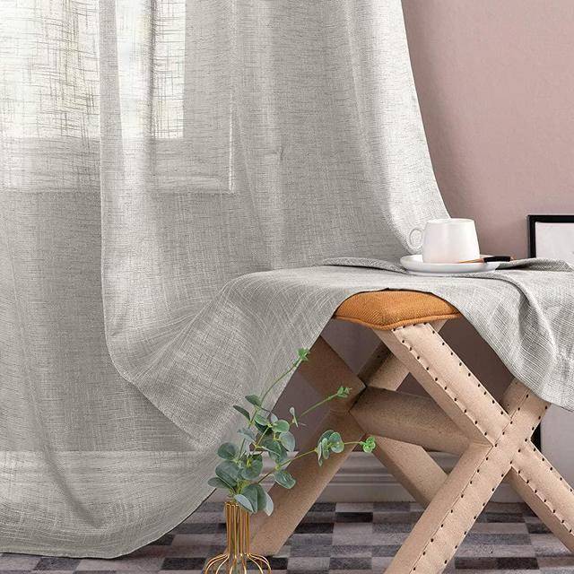Linen Look Sheer Curtains for Bedroom 54 inch Length Window Curtain Panels Rod Pocket Window Treatment Set for Living Room 2 Panels Grey