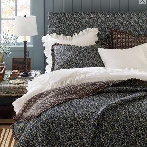 Navy/Cocoa Double/Queen Provence Reversible Organic-Cotton Voile Quilt