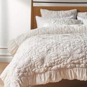 Anthropologie Dahlia Cotton Jersey Floral Quilt, King - White