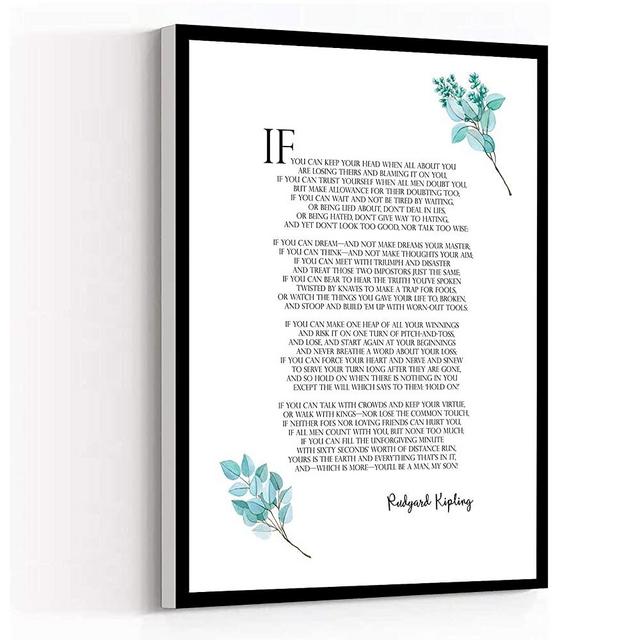 Canvas Wall Art Rudyard Kipling Poetry If Poem,Rudyard Poetry,If You Can Keep Your Head When All About You, Is Losing Theirs Print Modern Artwork for Living Room Bedroom Office Decor Framed 12x18'