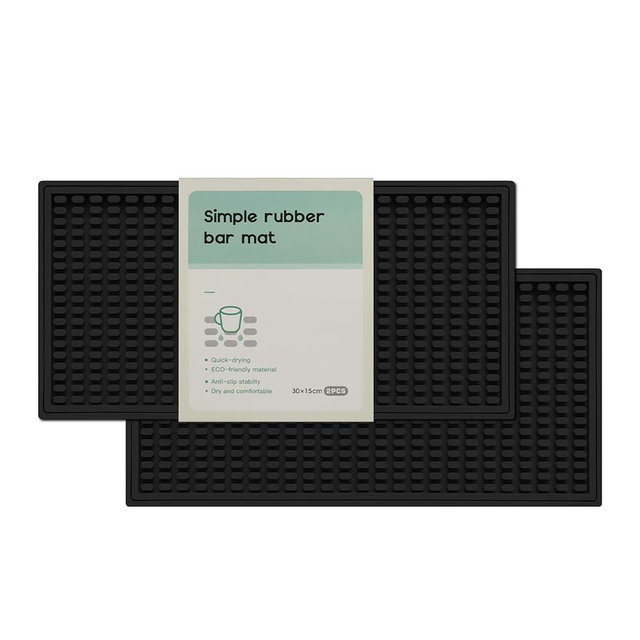 ZJWZLG 2 Pack Bar Mats, Home Bar Tool Drying Mats,Black Cocktail Mats 5.9''X12''，for Bars, Outdoor Camping, Home Bar Mats